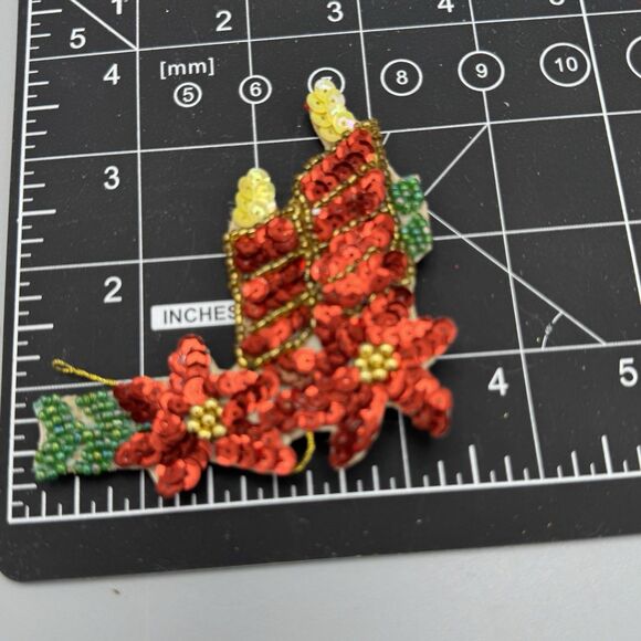 Vtg Unique Sequin Applique Candles Christmas Tree Ornament Magnet Handmade 3" - Picture 2 of 5